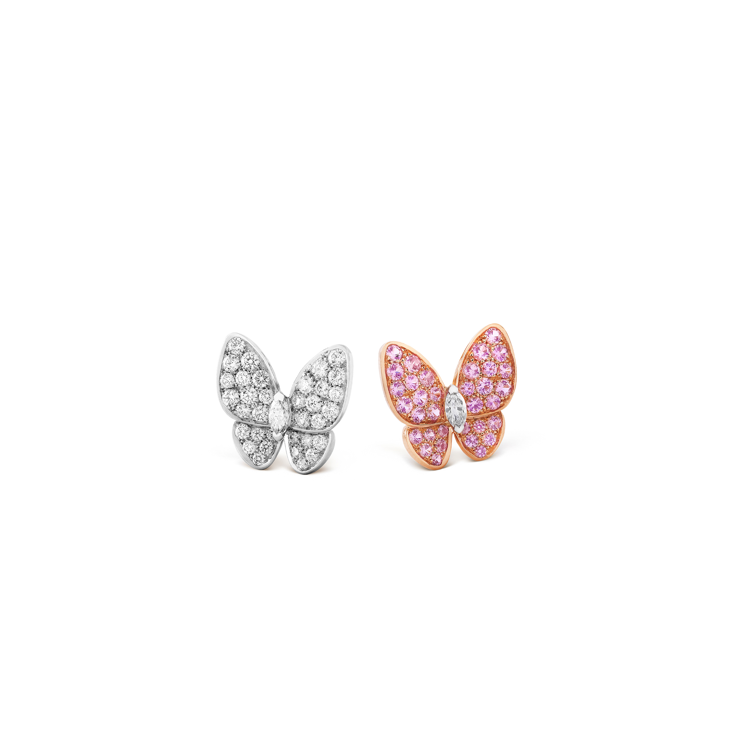 VAN CLEEF ARPELS TWO BUTTERFLY EARRINGS - WHITE GOLD, DIAMOND, SAPPHIRE  VCARO3M600